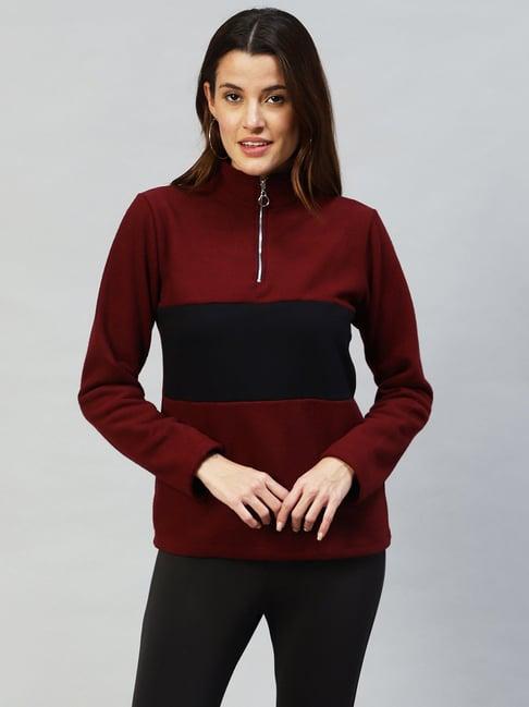 rigo red & black color-block fleece pullover