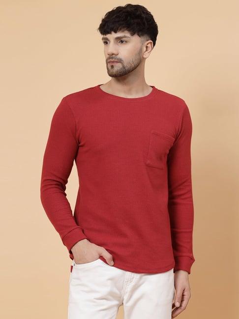 rigo red regular fit textured crew t-shirt