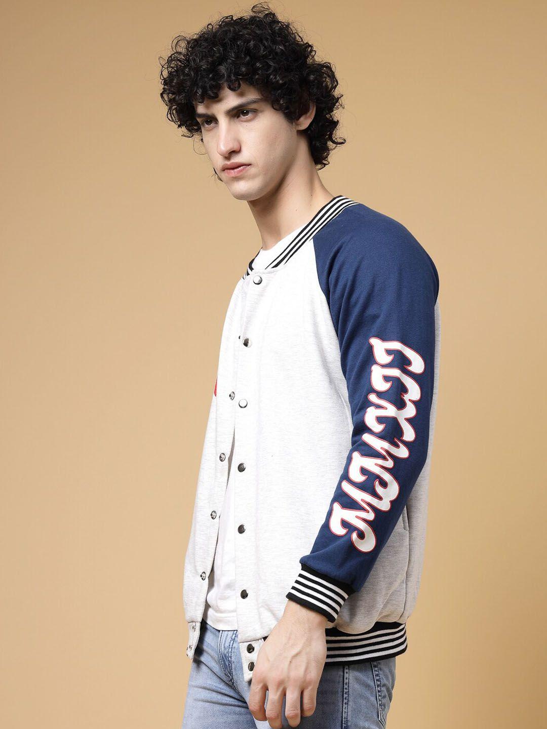 rigo typography printed fleece varsity jacket