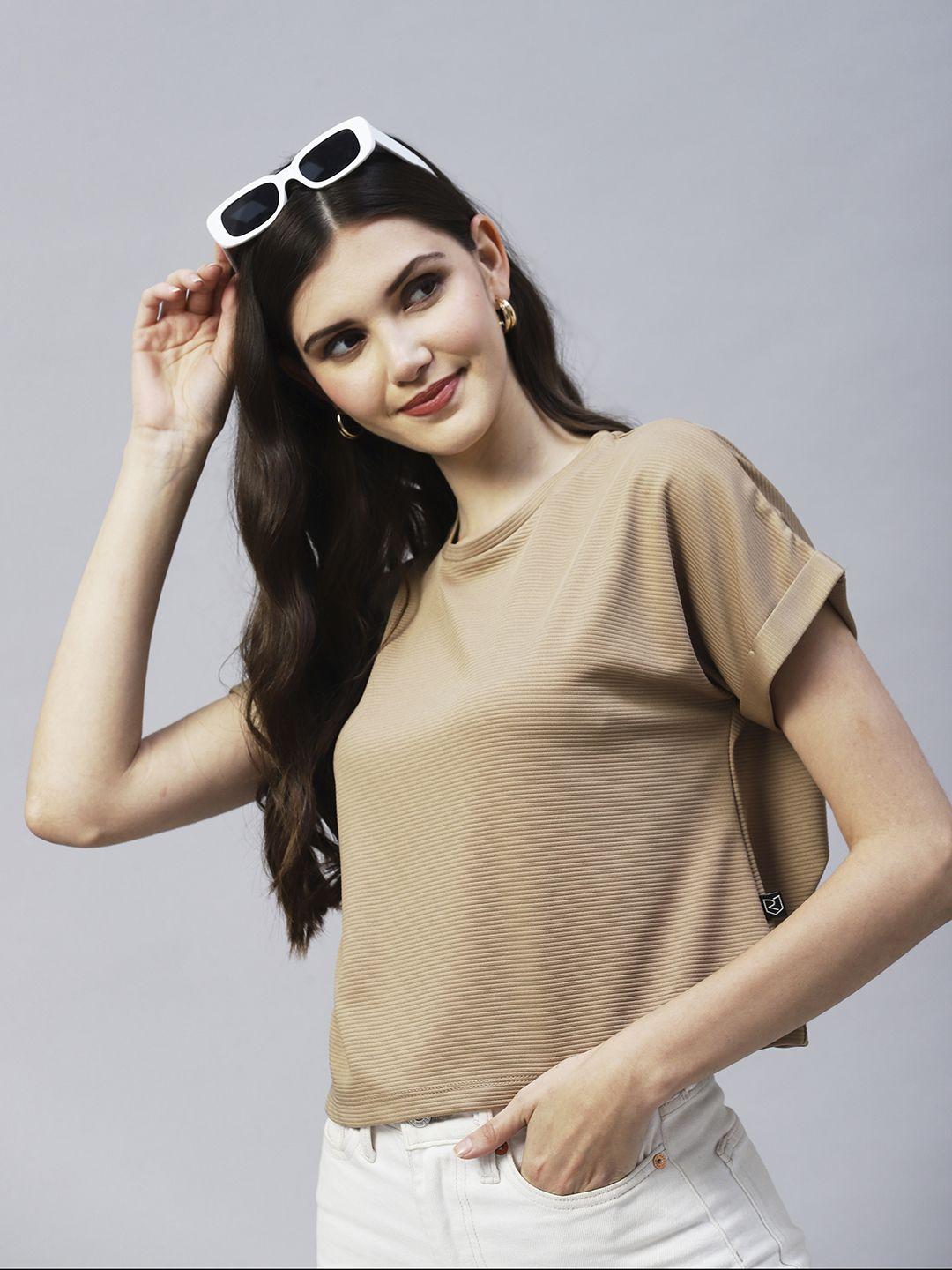 rigo women beige extended sleeves crop top