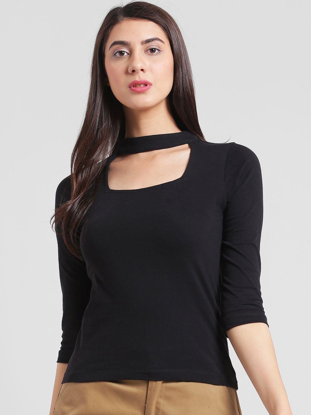 rigo women black solid top