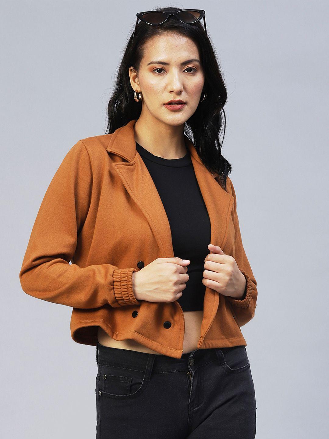 rigo women brown fleece lightweight crop outdoor tailored jacket