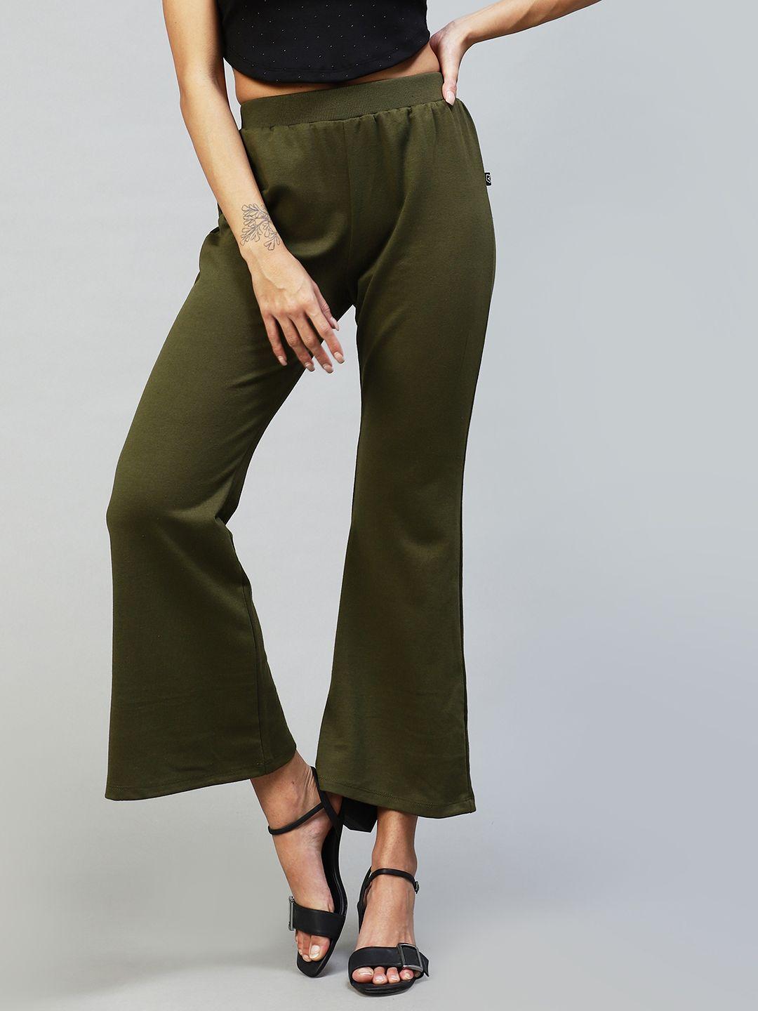rigo women green comfort slim fit trousers