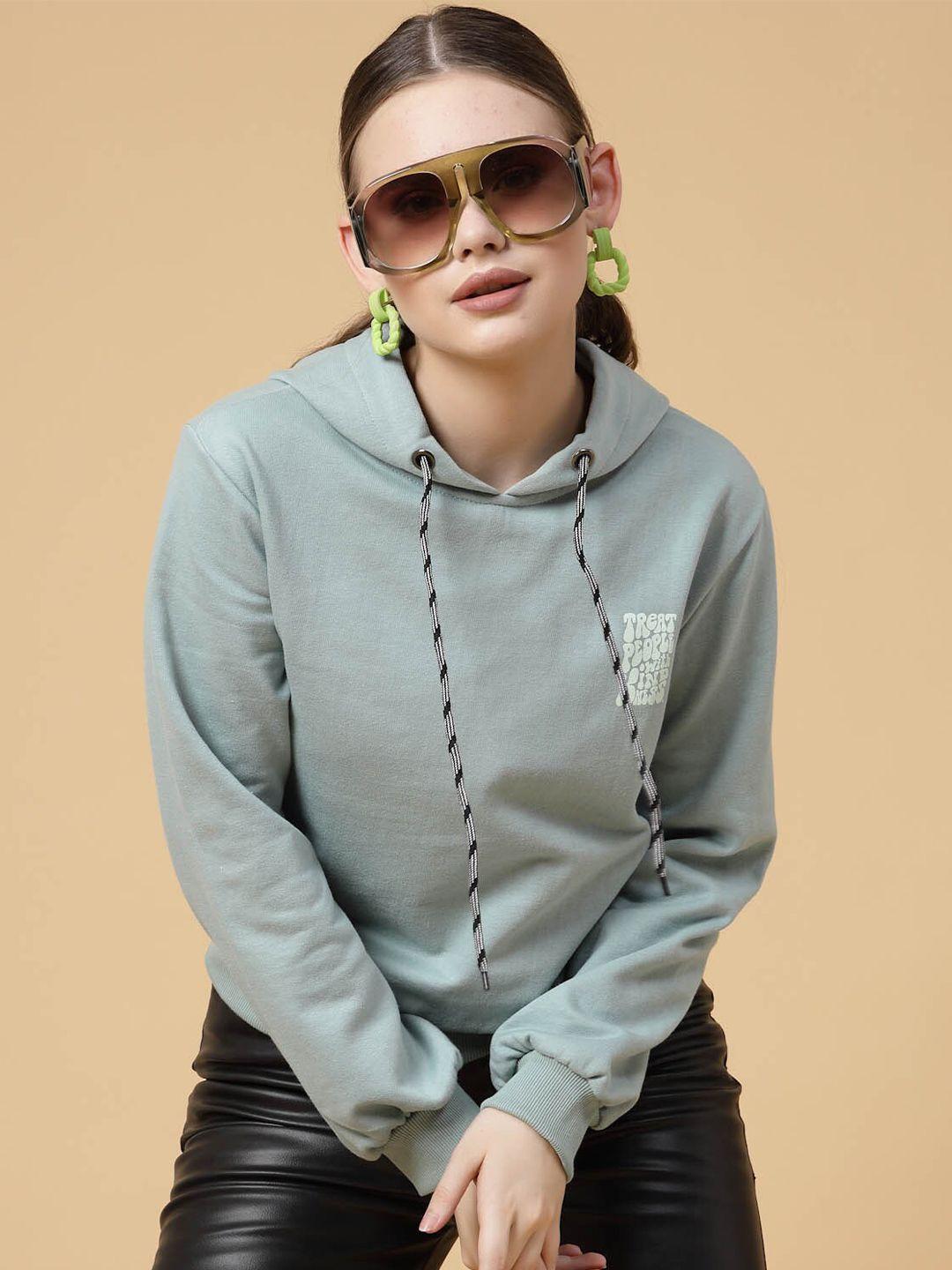 rigo women green printed hooded sweatshirt