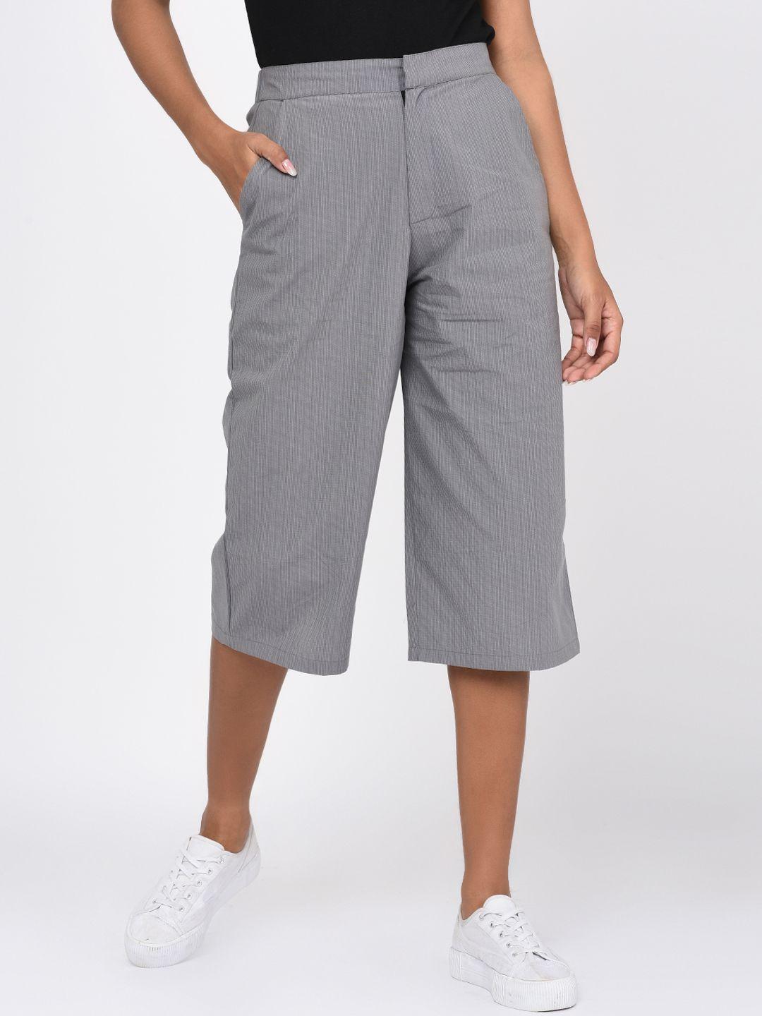 rigo women grey regular fit striped culottes