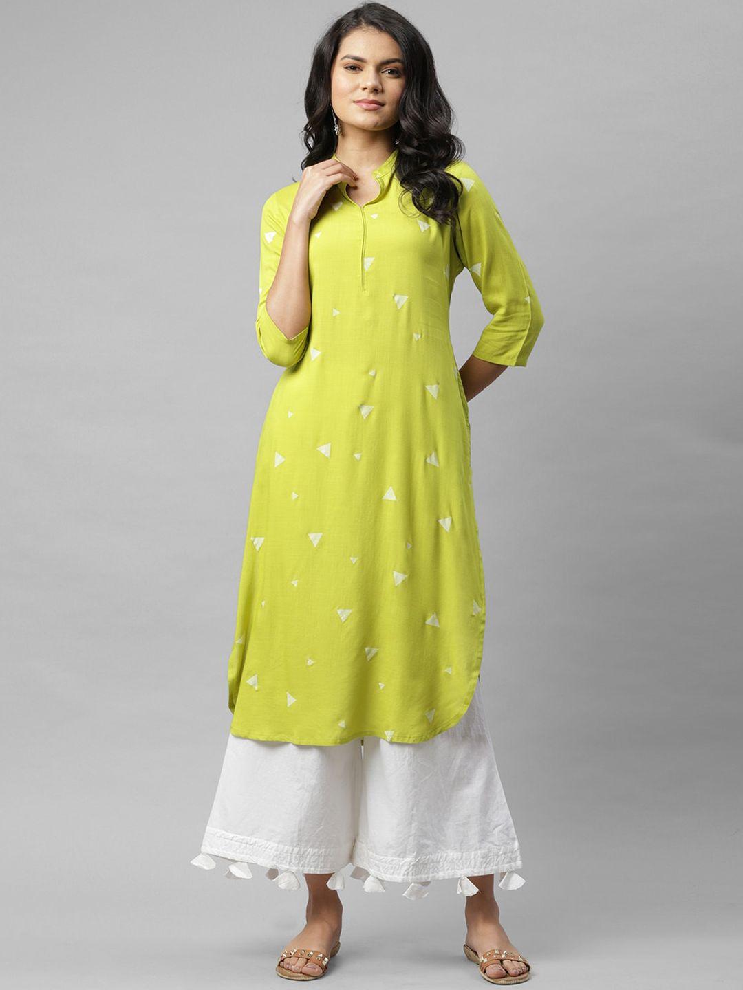 rigo women lime green geometric printed kurta