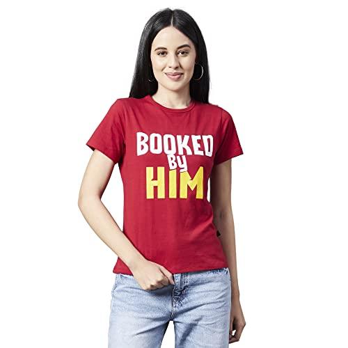 rigo women maroon printed round neck half sleeve cotton top