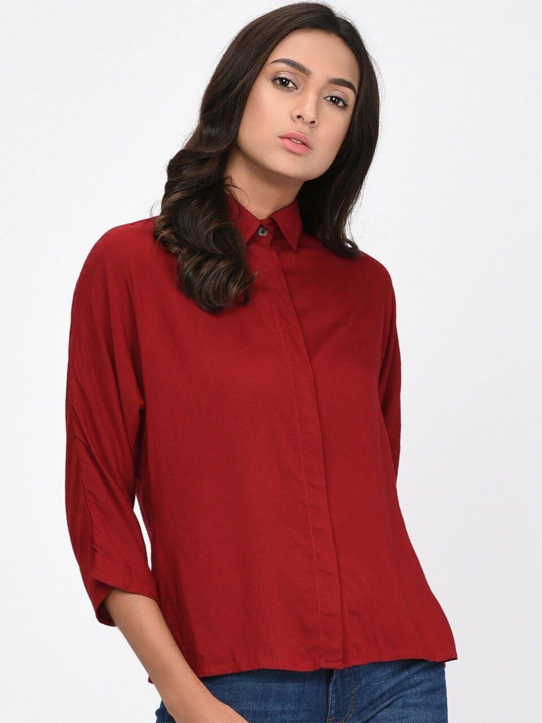 rigo women maroon solid shirt style top