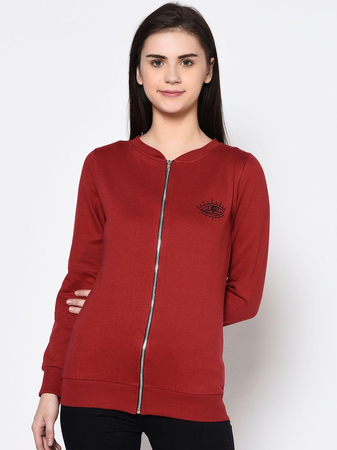 rigo women maroon solid sweatshirt