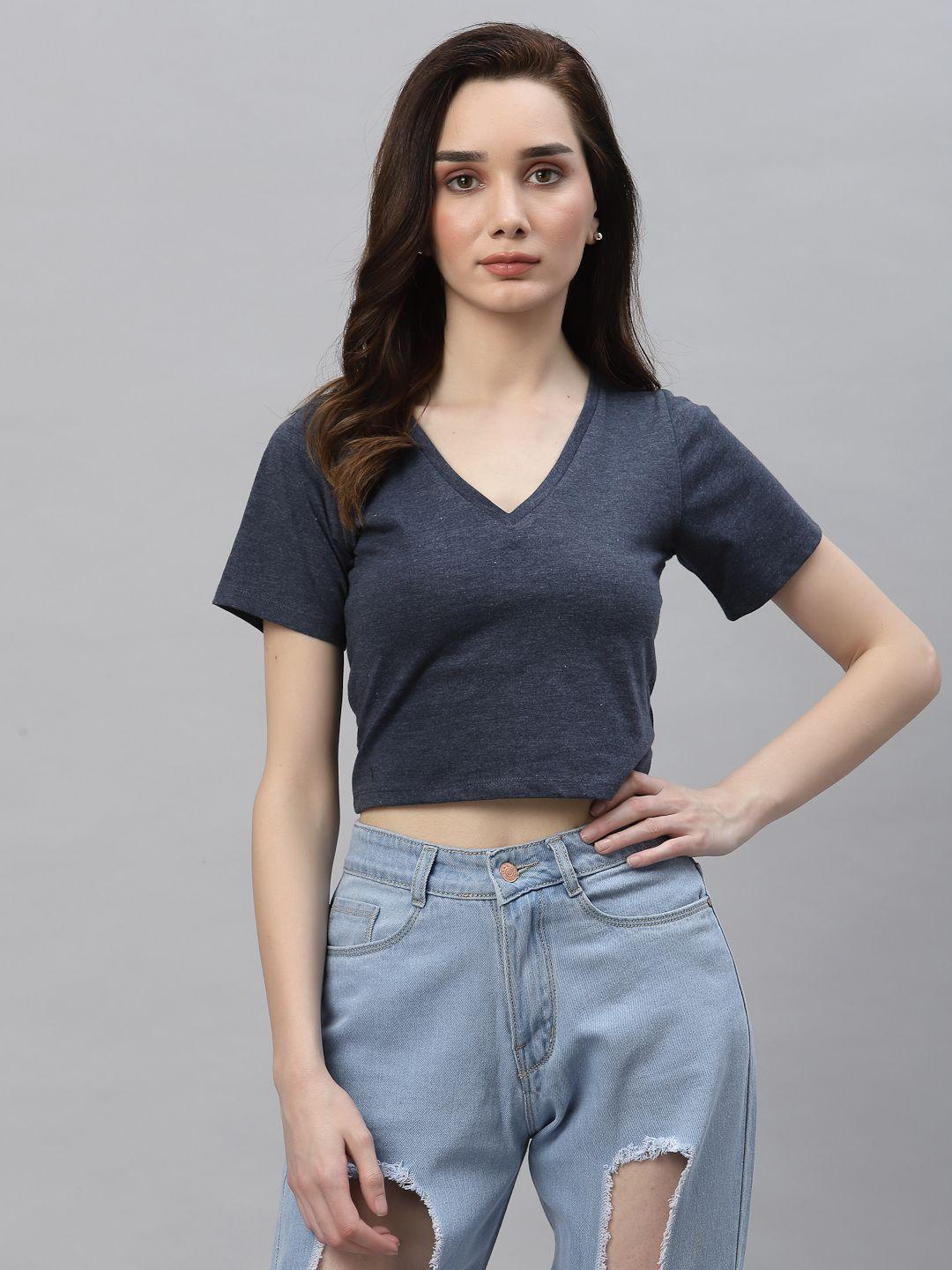 rigo women navy blue basic crop top