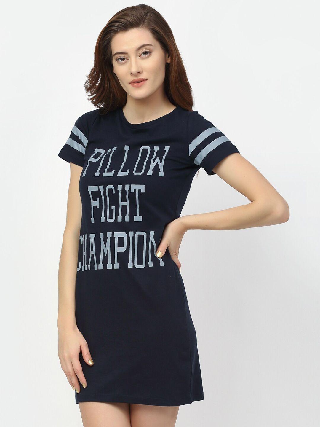 rigo women navy blue printed cotton nightdress