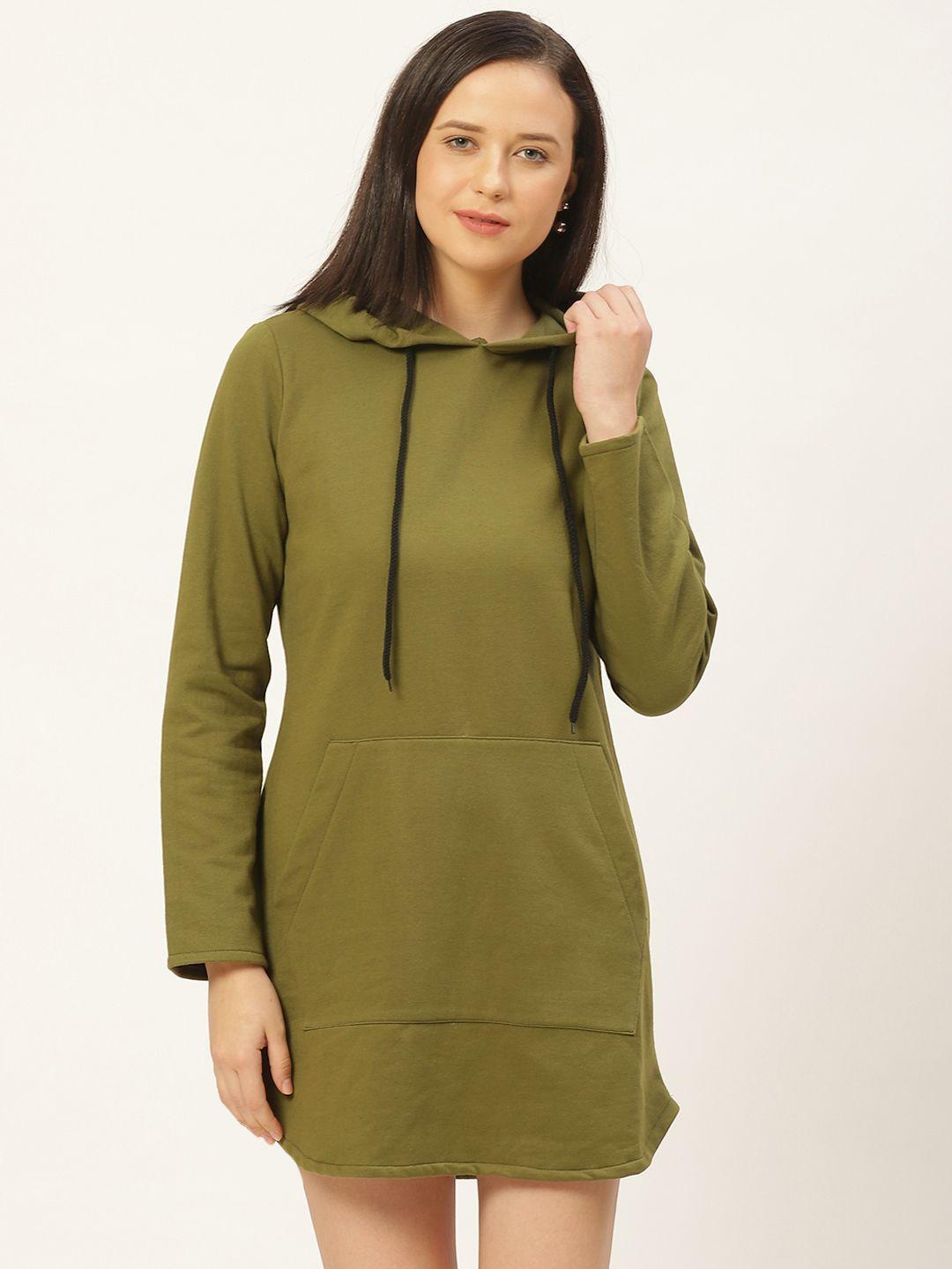 rigo women olive green solid sweatshirt hooded dress