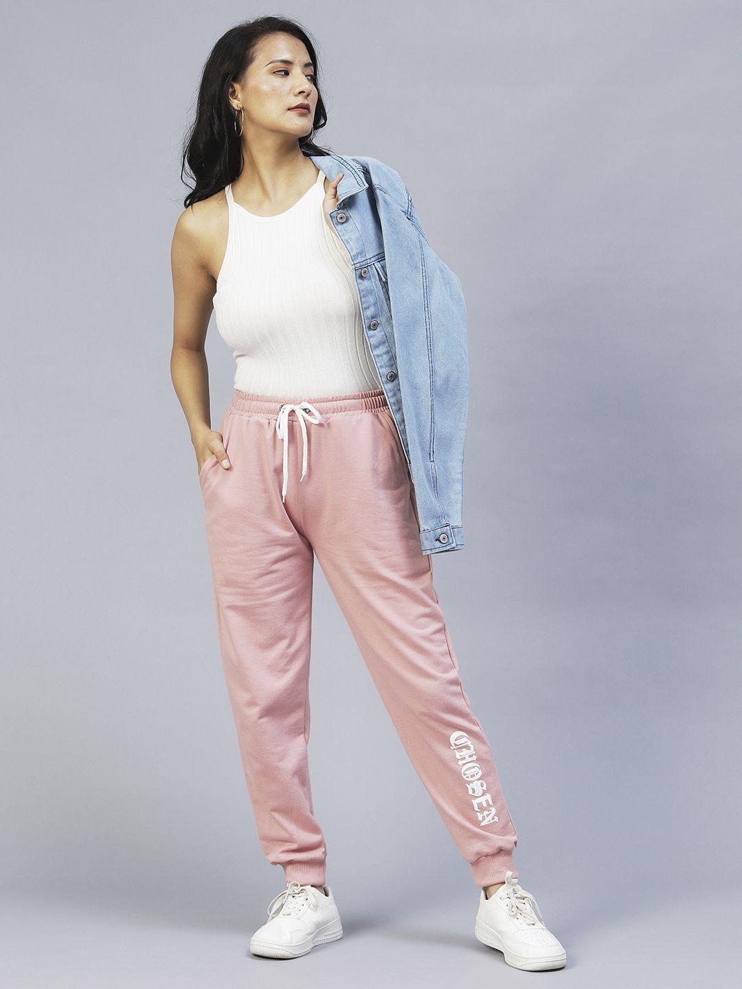 rigo women peach-colored printed cotton joggers