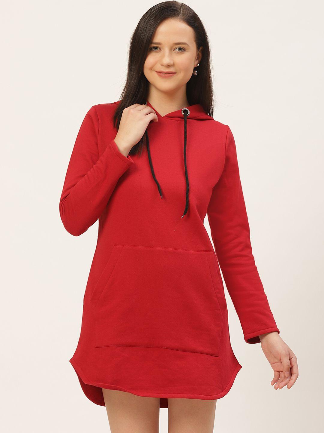 rigo women red solid sweatshirt hooded dress