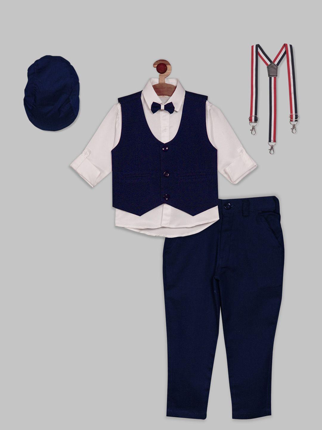 rikidoos boys 6-pieces full sleeves shirt waistcoat & pant set with suspender cap & bow