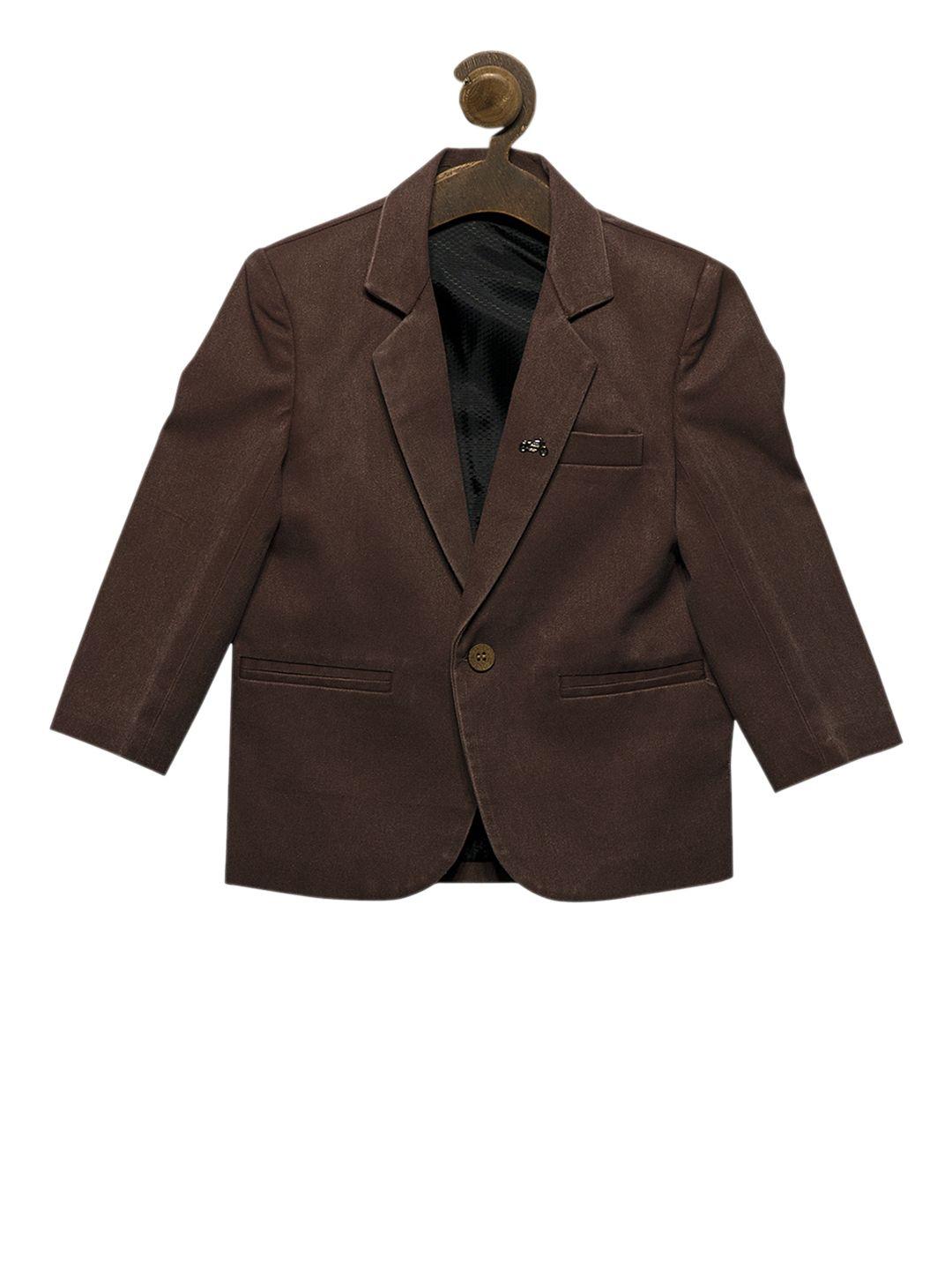 rikidoos boys brown solid tailored fit single-breasted pure cotton blazer