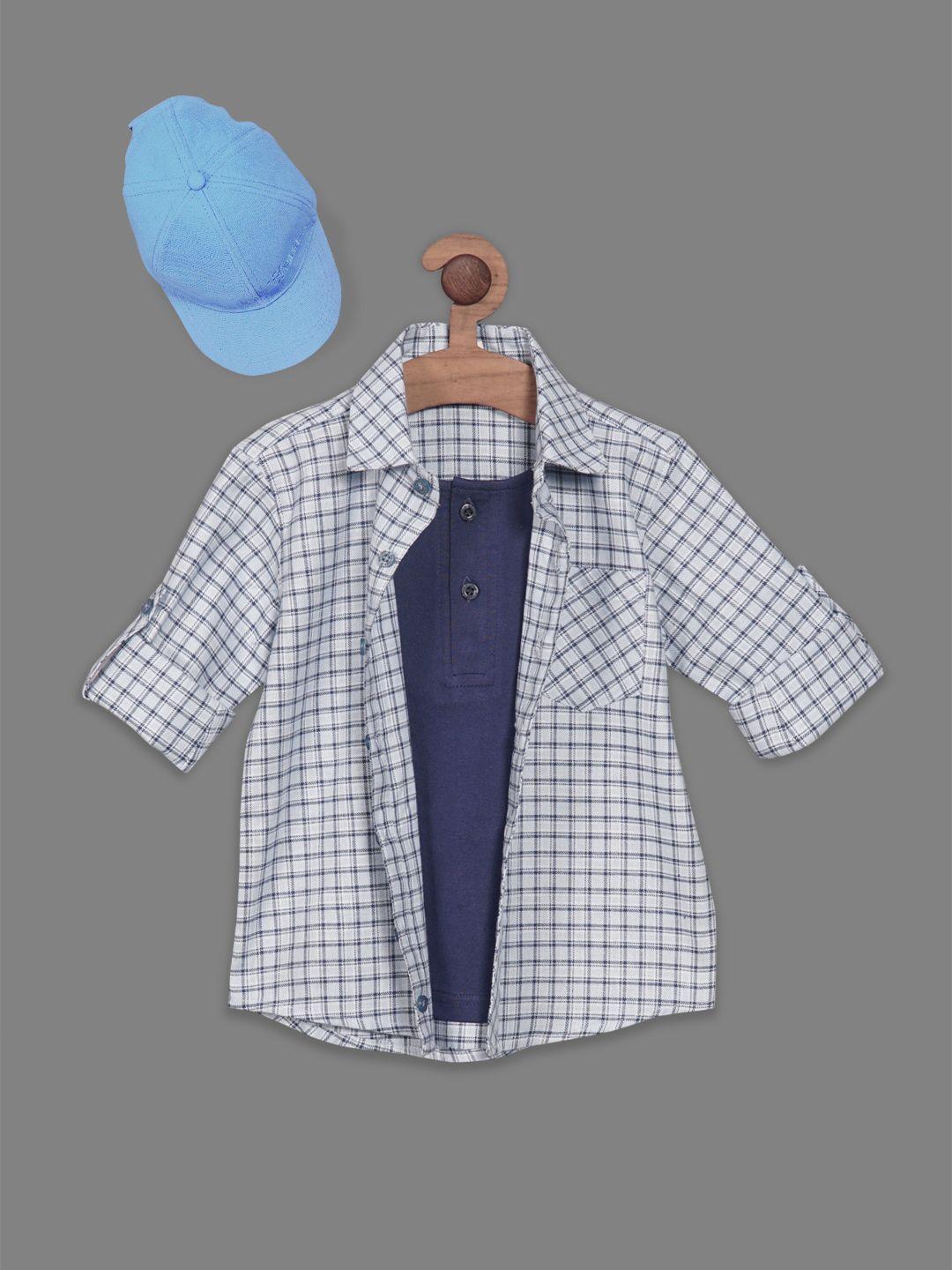 rikidoos boys checked cotton casual shirt with sporty cap