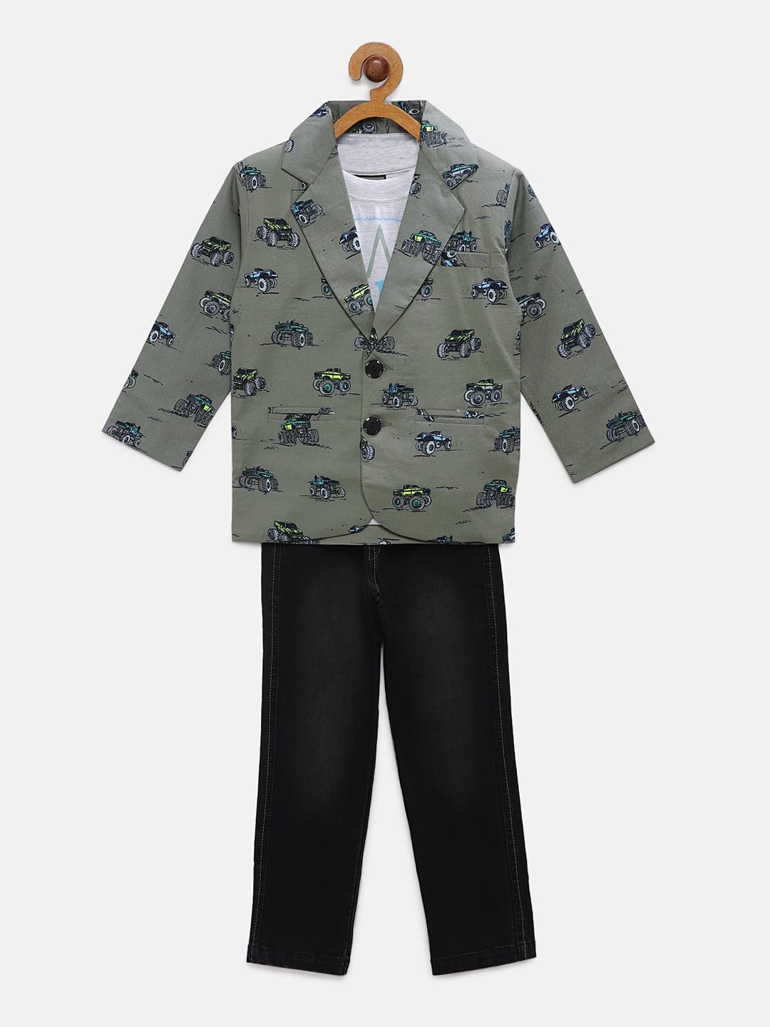 rikidoos boys green & grey clothing set