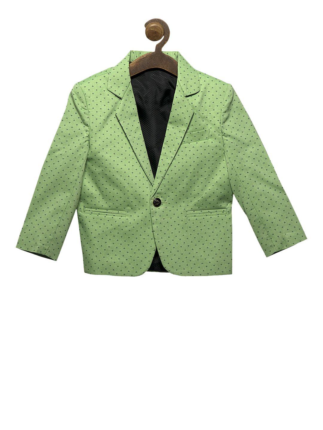 rikidoos boys green printed tailored fit single-breasted pure cotton blazer