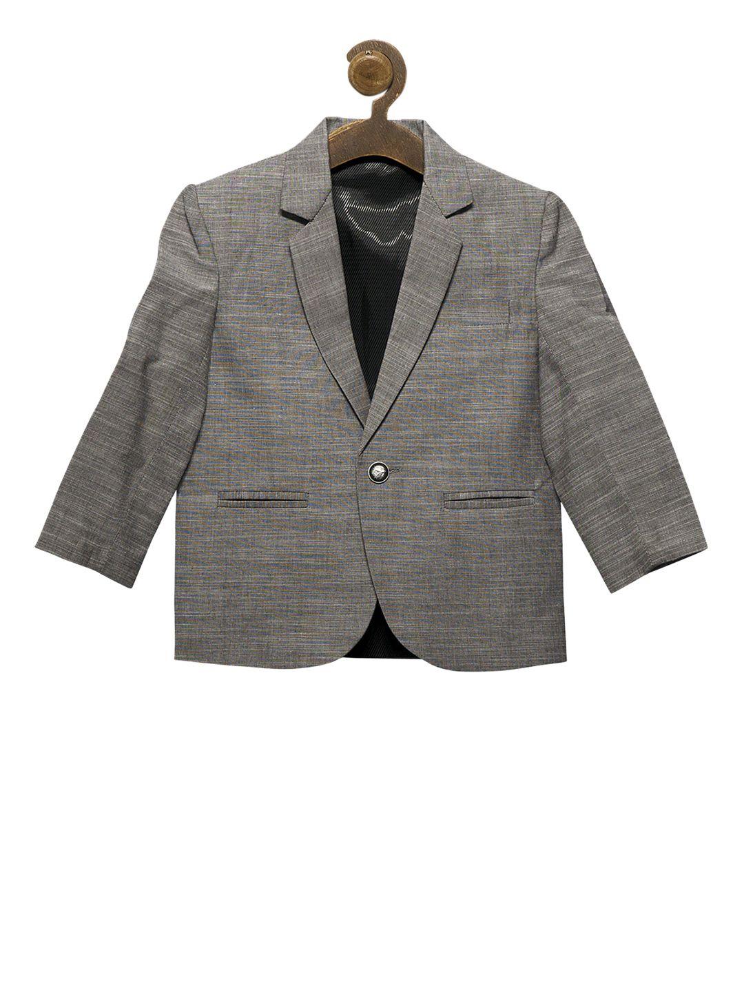 rikidoos boys grey self design tailored fit single-breasted pure cotton blazer