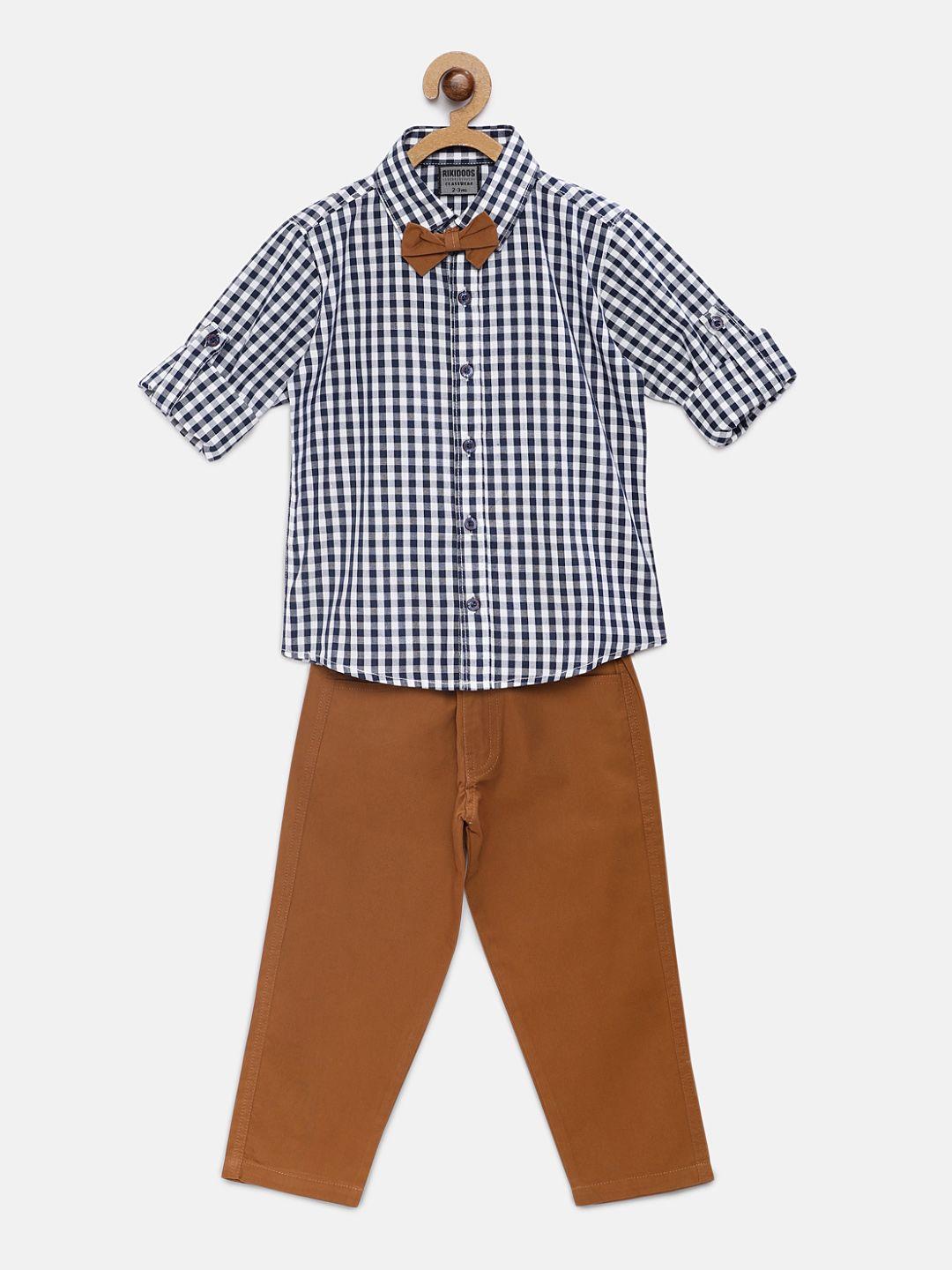 rikidoos-boys-navy-blue-&-brown-checked-shirt-with-trousers