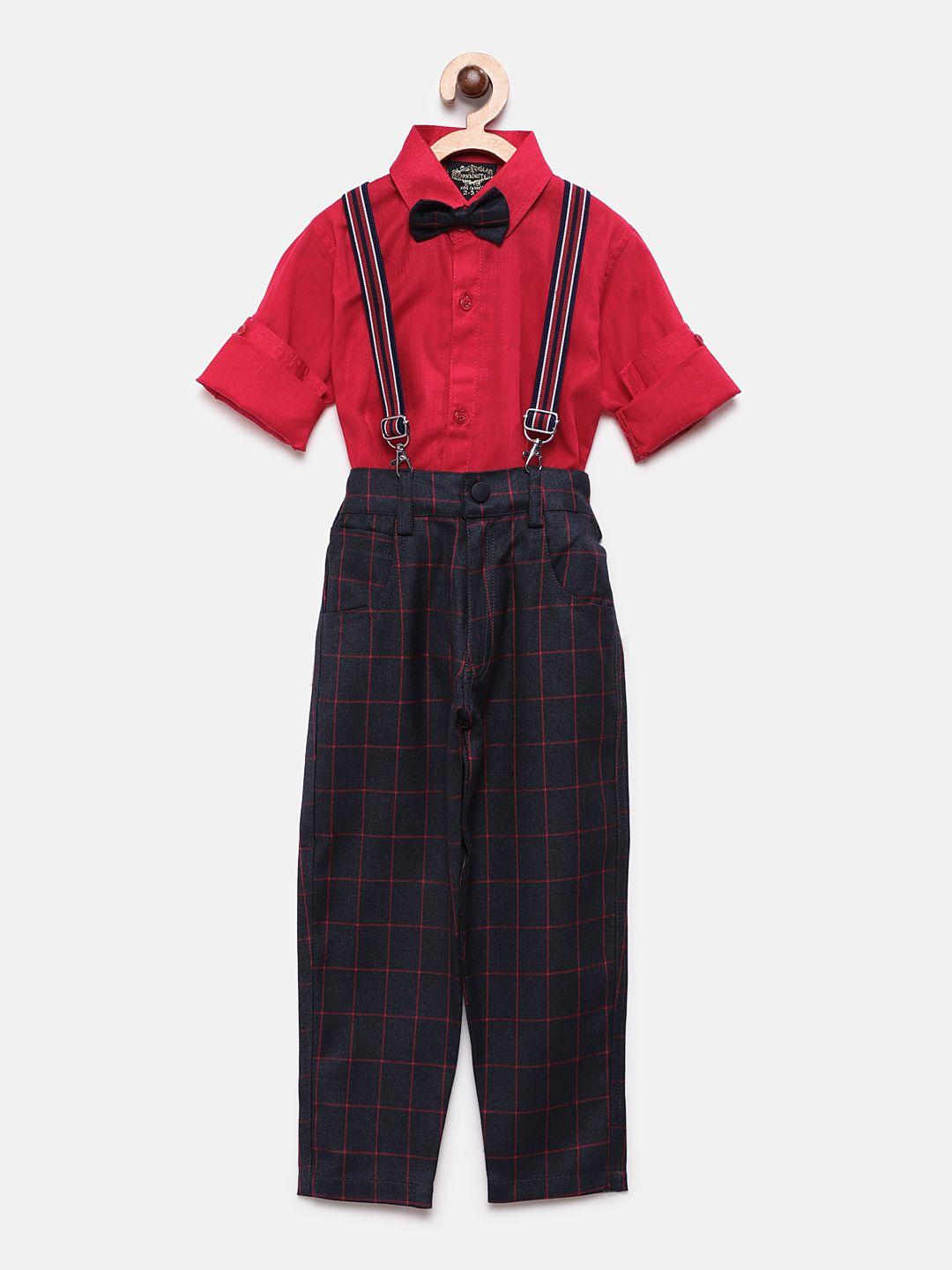 rikidoos boys navy blue & red solid shirt with trousers