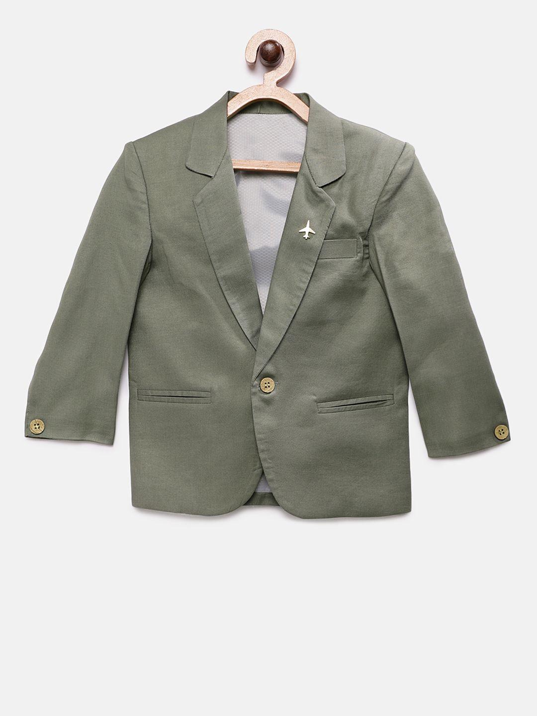 rikidoos boys olive green solid tailored fit single-breasted blazer