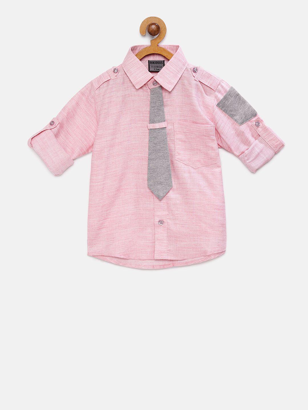 rikidoos boys pink regular fit solid casual shirt