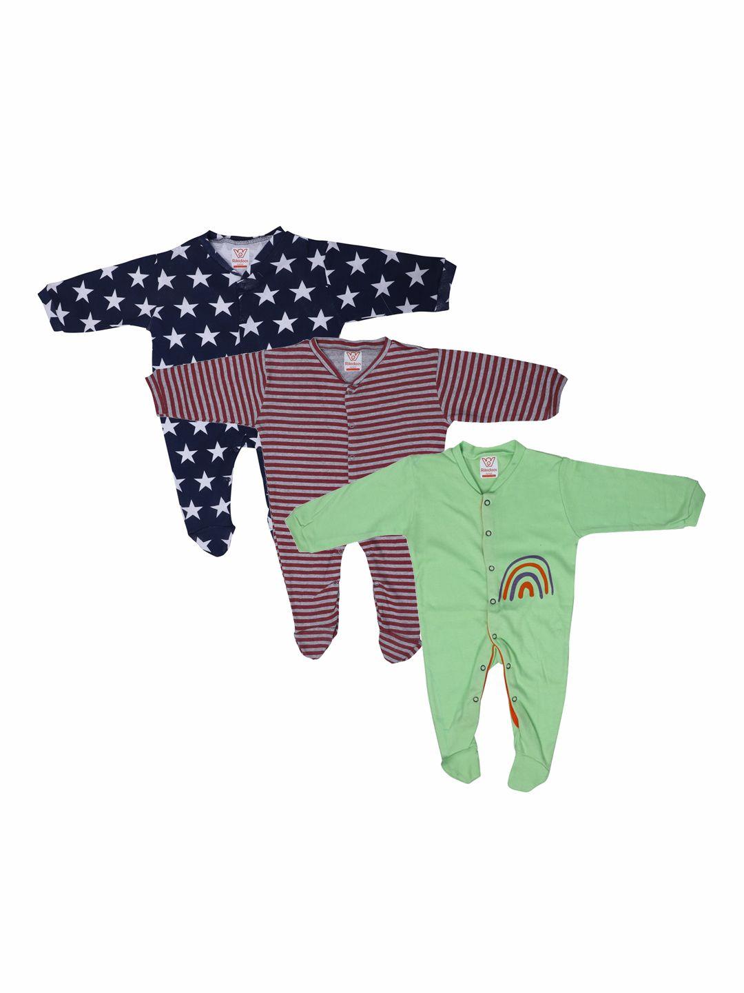 rikidoos boys set of 3 cotton footed rompers