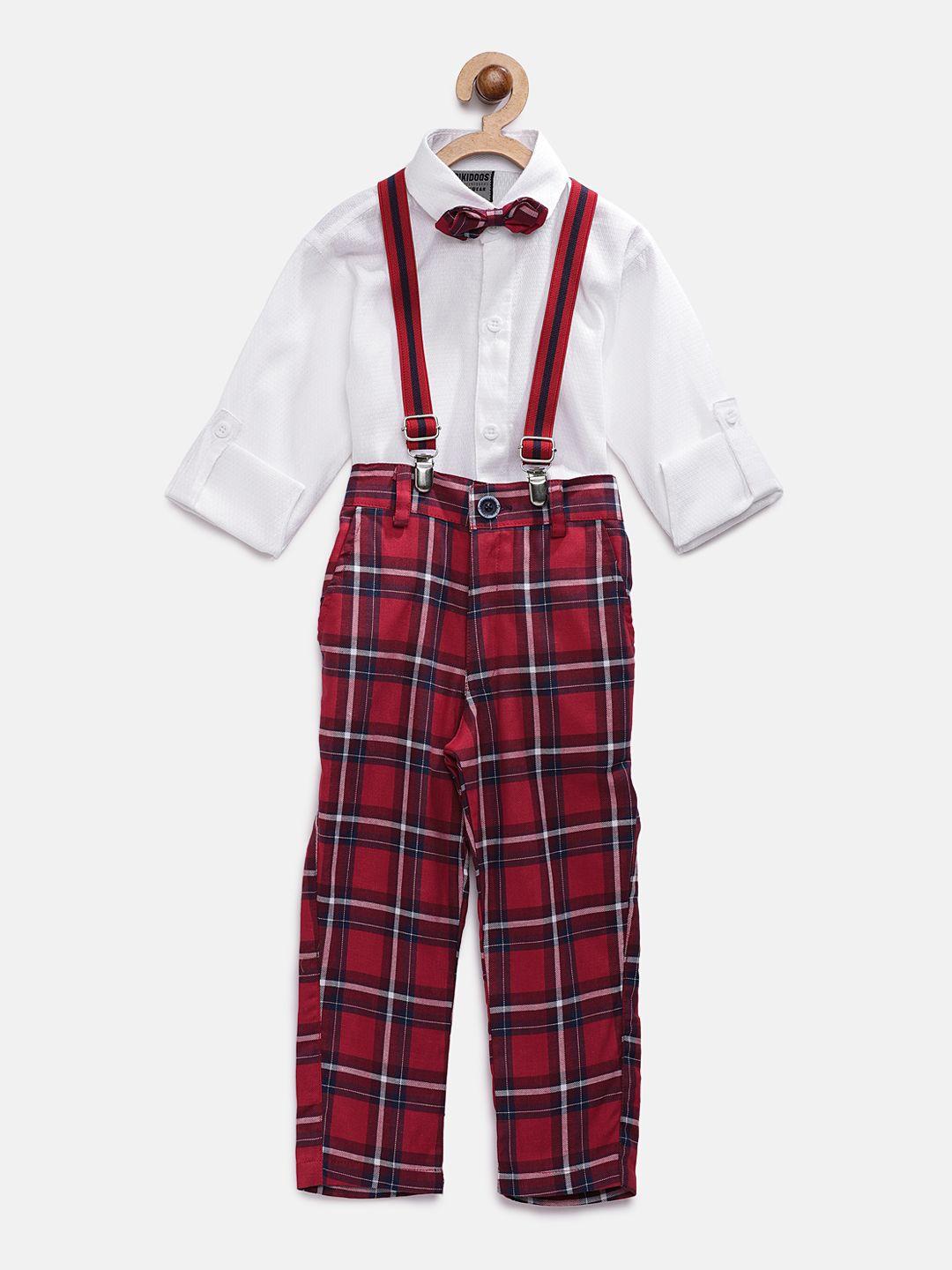 rikidoos boys white & maroon solid shirt with trousers