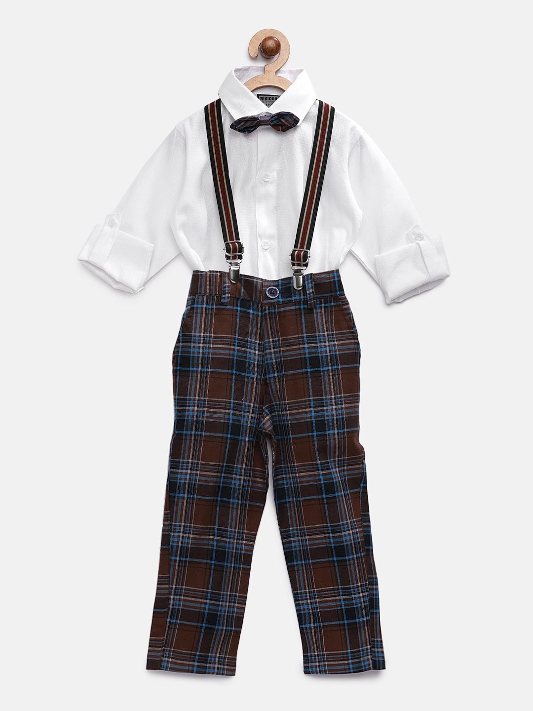 rikidoos boys white & navy blue checked shirt with trousers