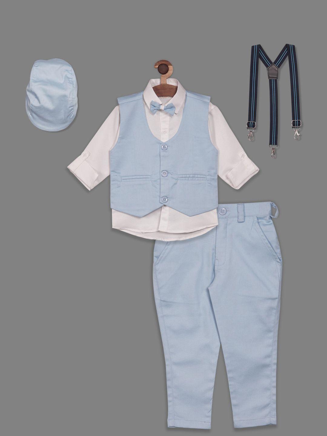 rikidoos boys 6 pieces shirt waistcoat & pant set with suspender cap & bow