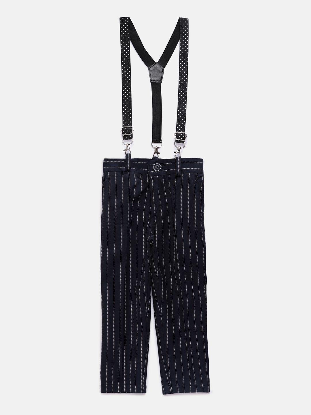 rikidoos boys black regular fit striped regular trousers