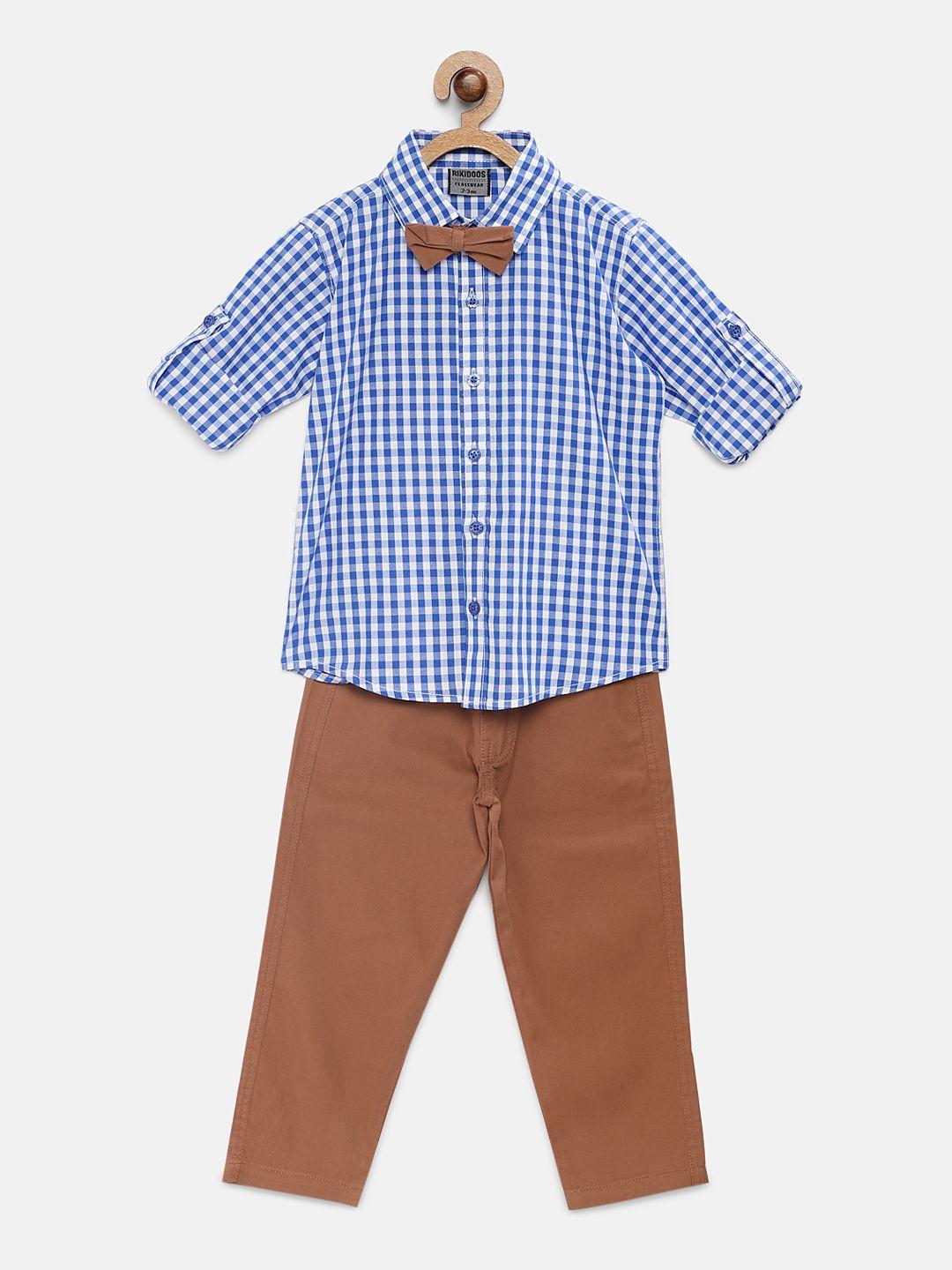 rikidoos boys blue & brown checked shirt with trousers