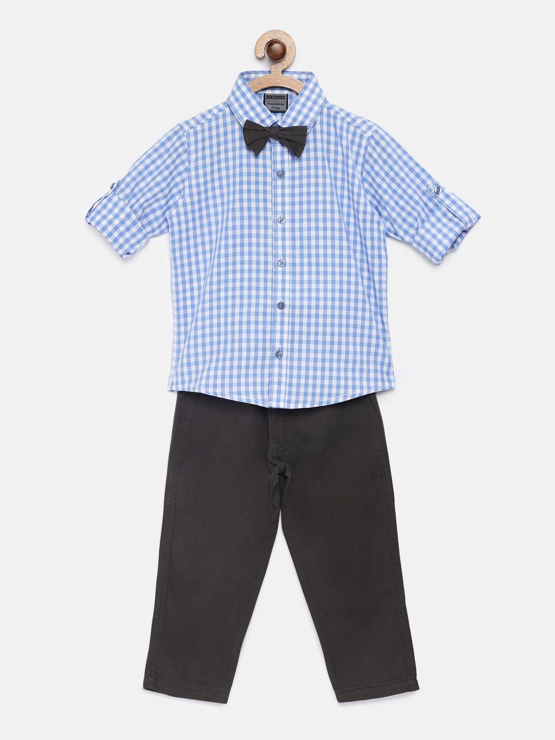 rikidoos boys blue & grey checked shirt with trousers