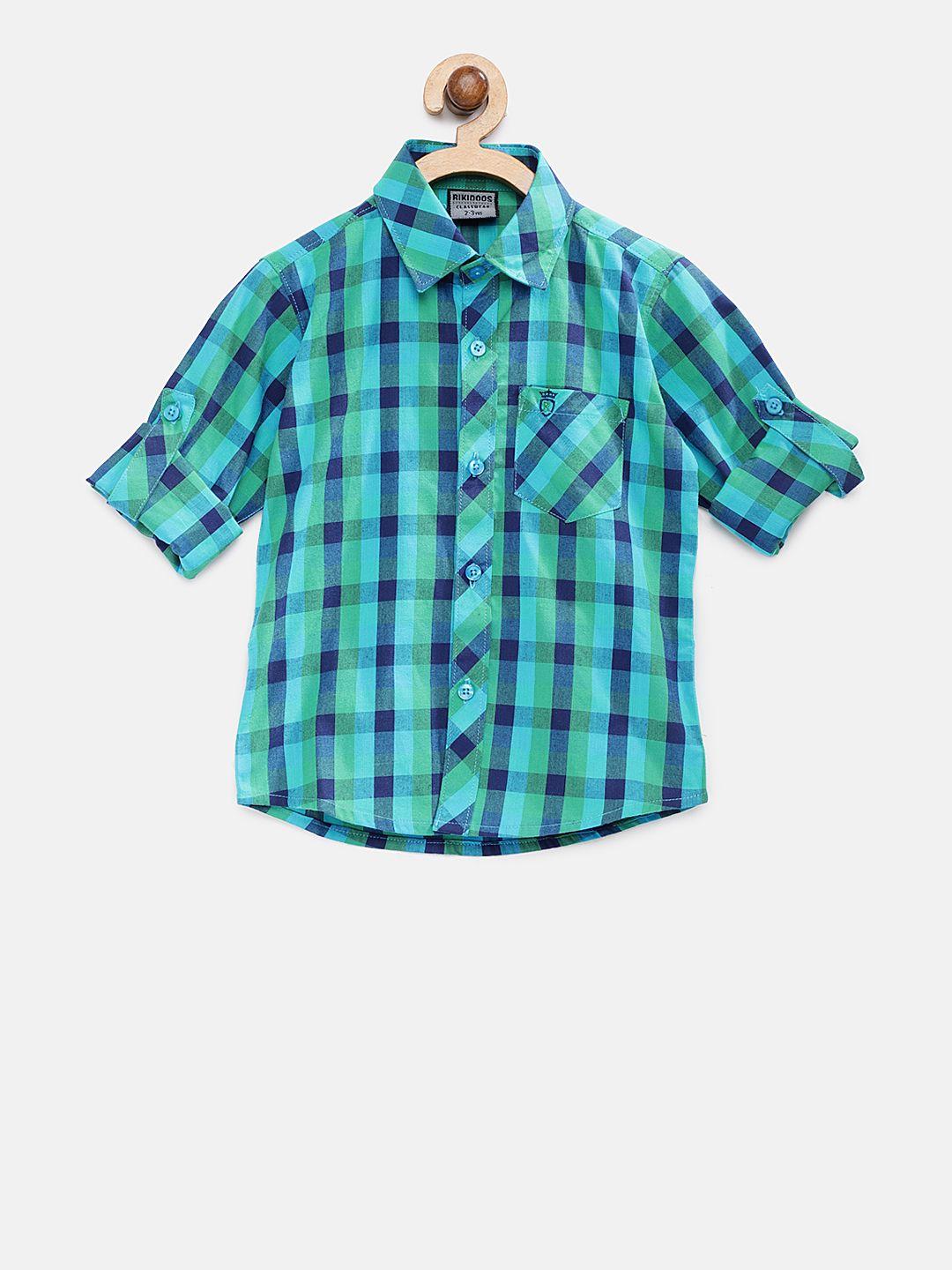 rikidoos boys blue classic regular fit checked casual shirt