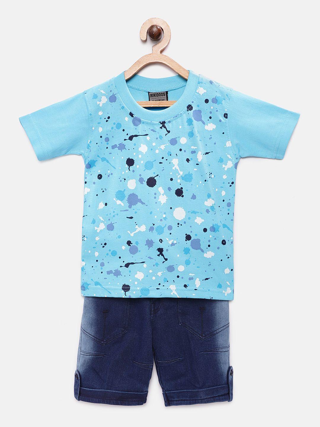 rikidoos boys blue printed t-shirt with shorts