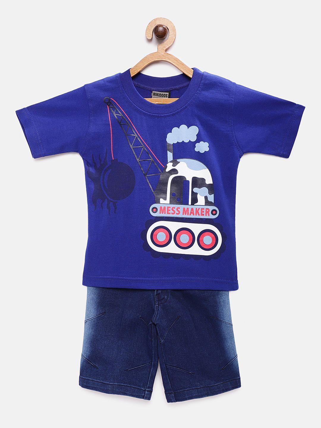 rikidoos boys blue printed t-shirt with shorts