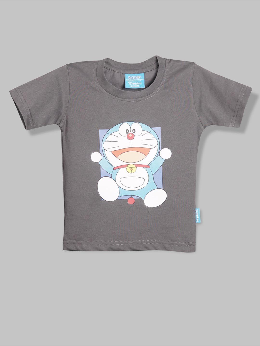 rikidoos boys doraemon printed cotton t-shirt