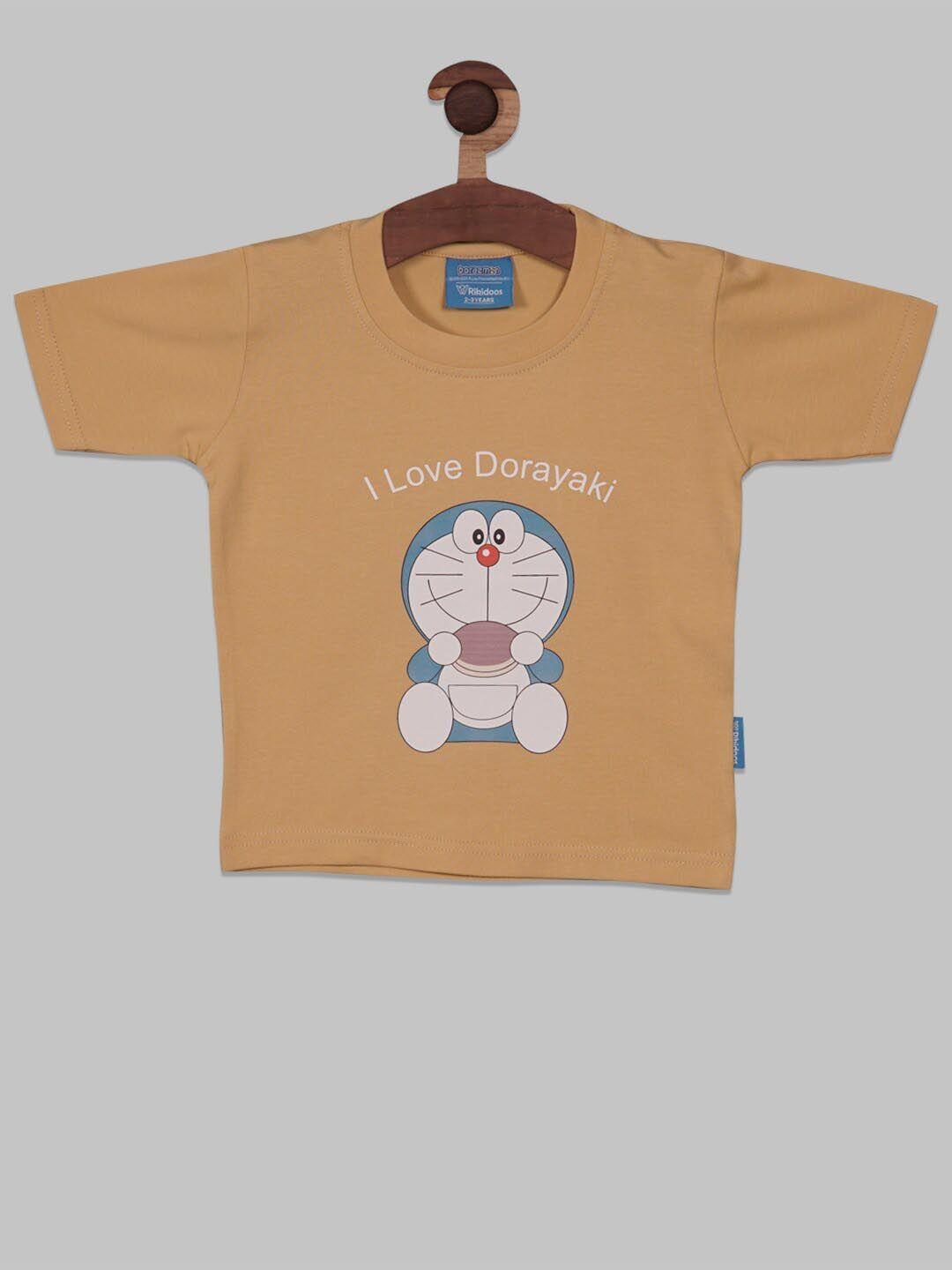 rikidoos boys doraemon printed round neck cotton t-shirt