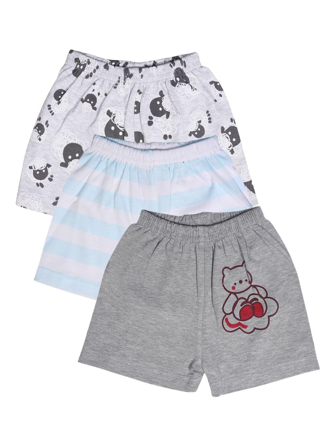 rikidoos boys grey & blue printed pack of 3 cotton shorts