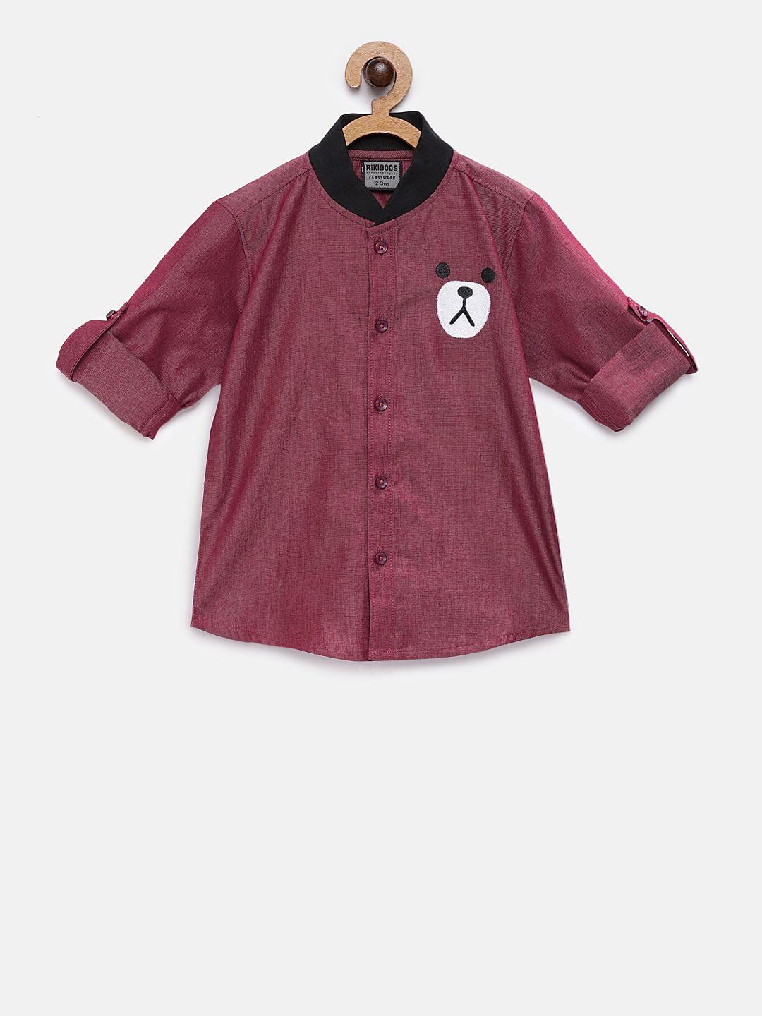 rikidoos boys maroon tailored fit solid casual shirt