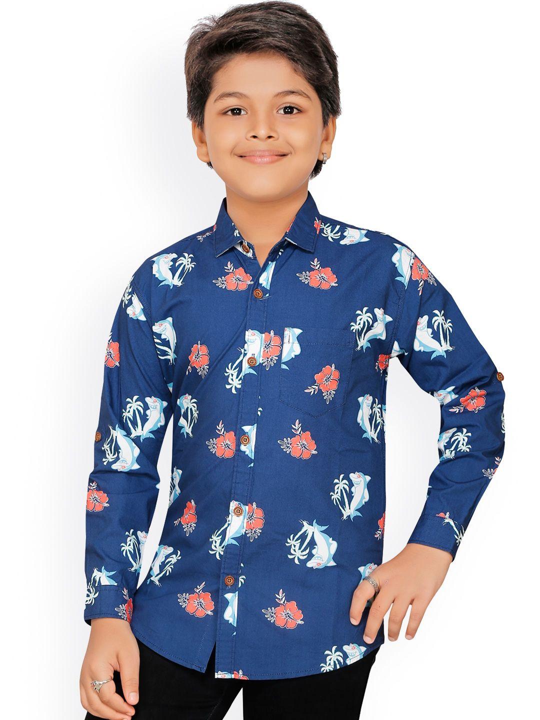 rikidoos boys navy blue floral opaque printed casual shirt