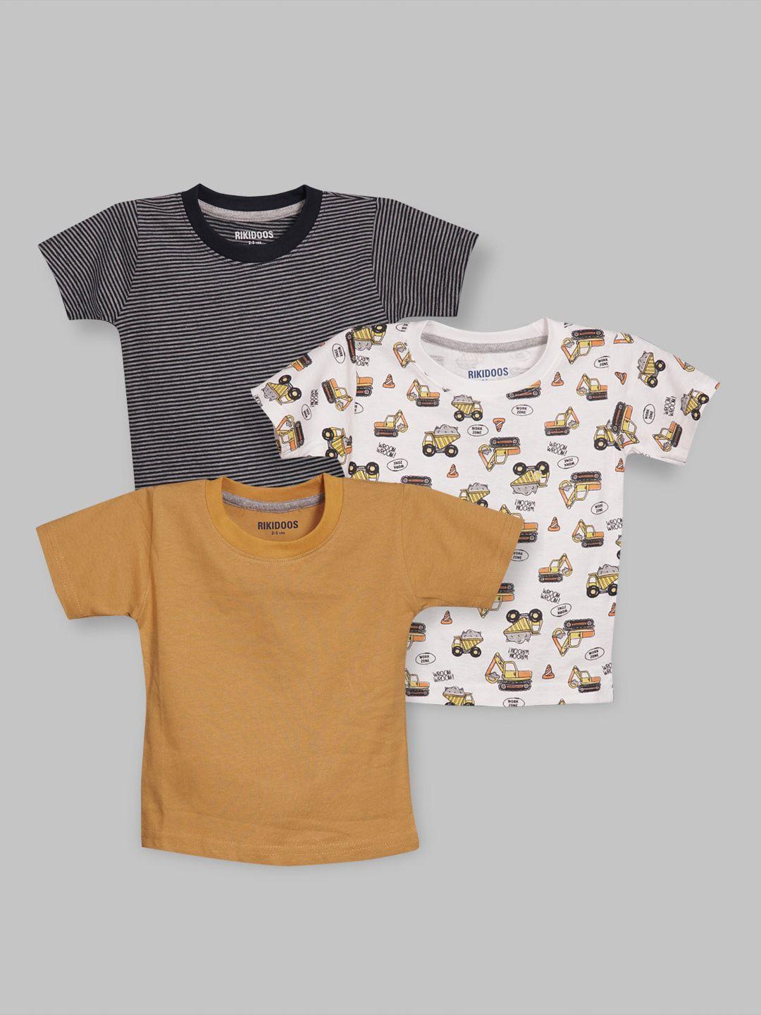rikidoos boys pack of 3 printed cotton t-shirt