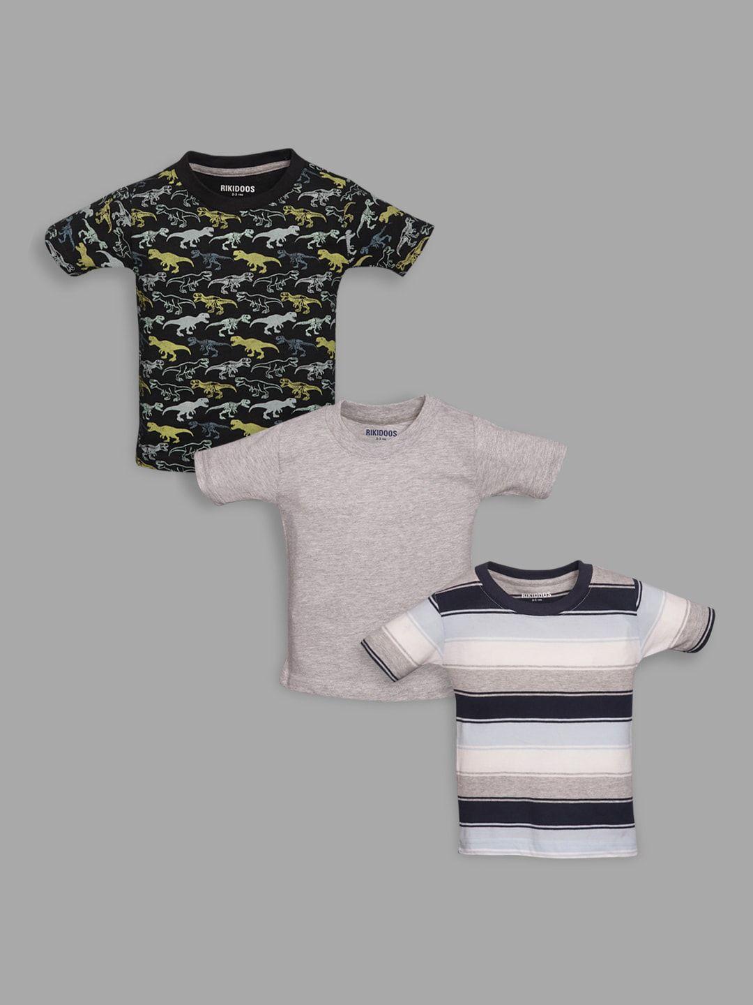 rikidoos boys pack of 3 round neck printed cotton t-shirt