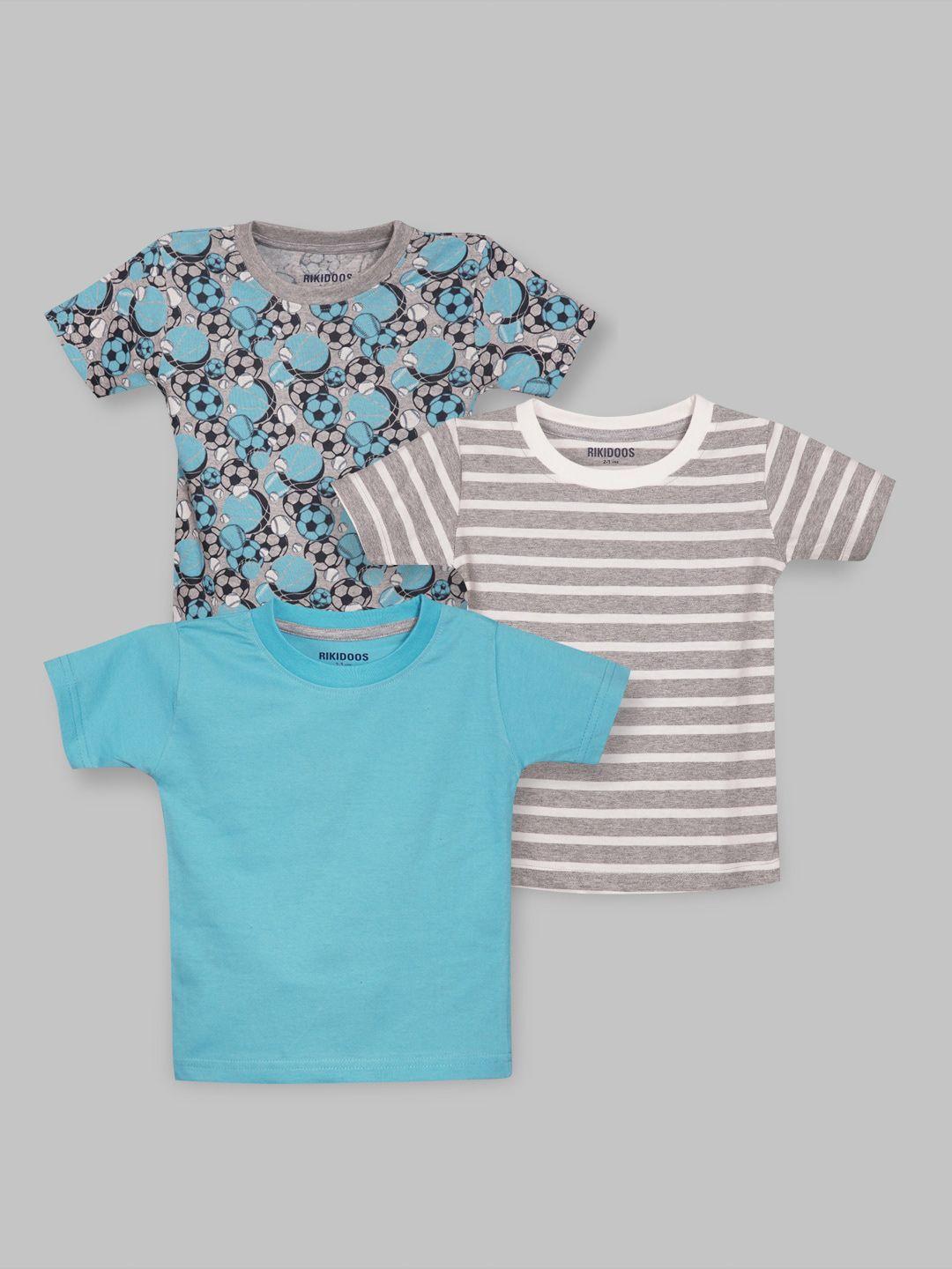 rikidoos boys pack of 3 round neck printed cotton t-shirt