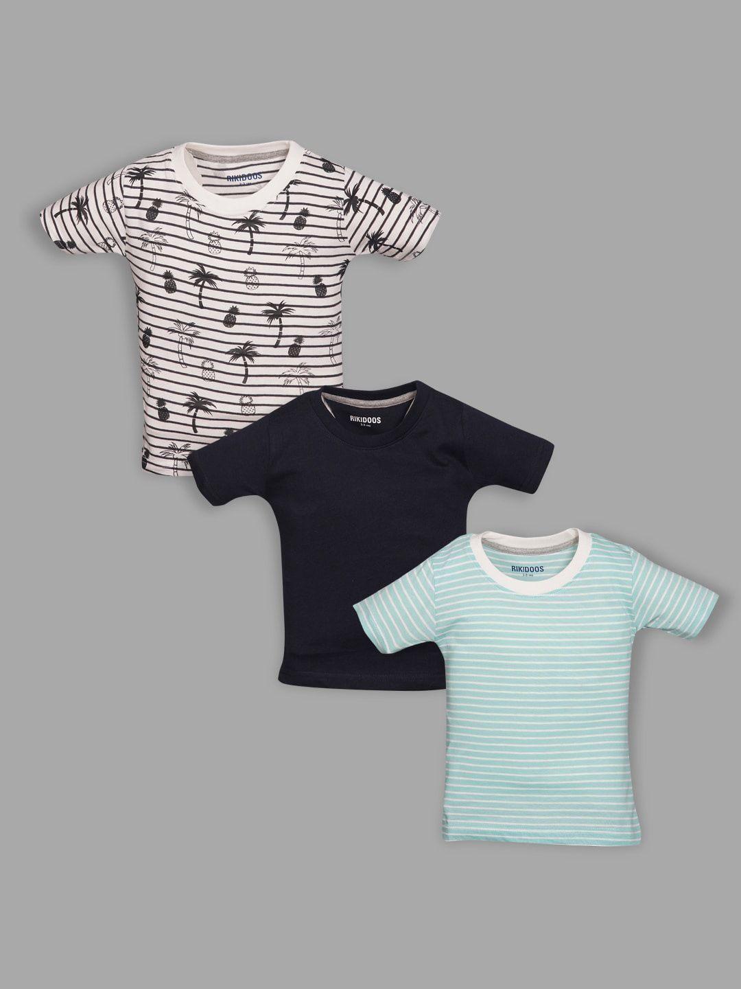 rikidoos boys pack of 3 striped cotton t-shirt