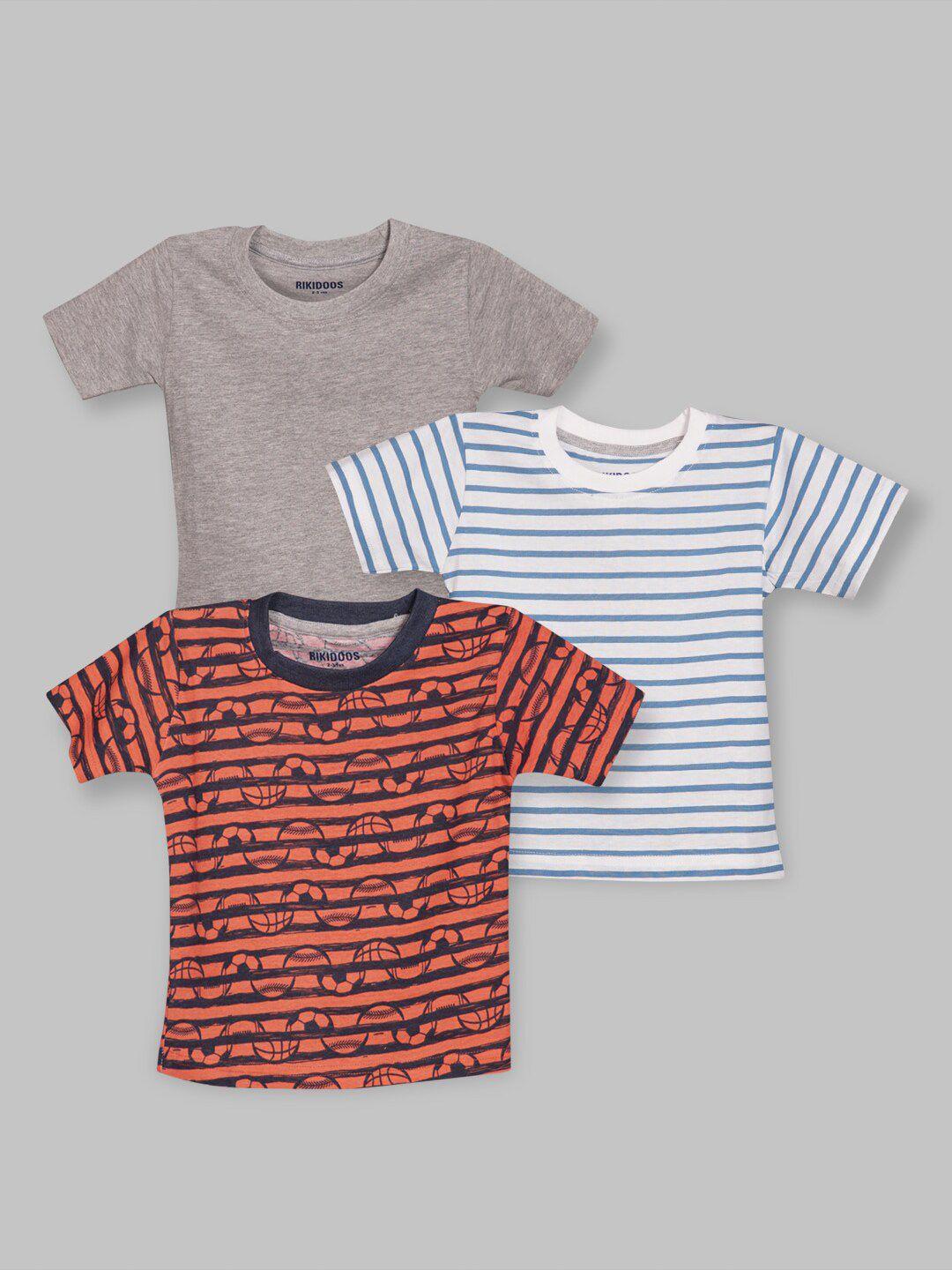 rikidoos boys pack of 3 striped cotton t-shirt