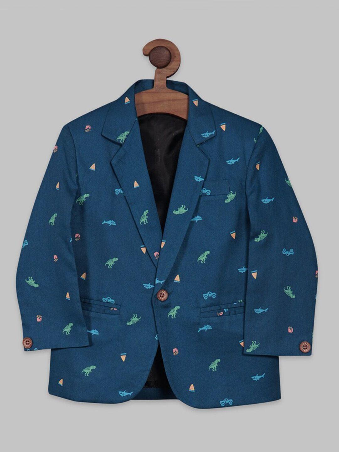 rikidoos boys printed single-breasted cotton blazer