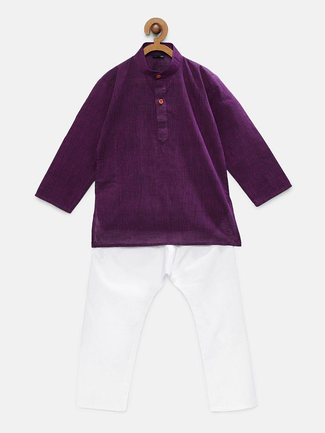 rikidoos boys purple & white solid kurta with pyjamas